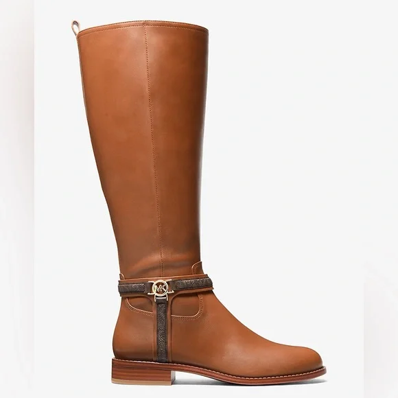 Michael Kors Mindy Leather and Signature Logo Trim Boot over the Knee - Picture 1 of 15